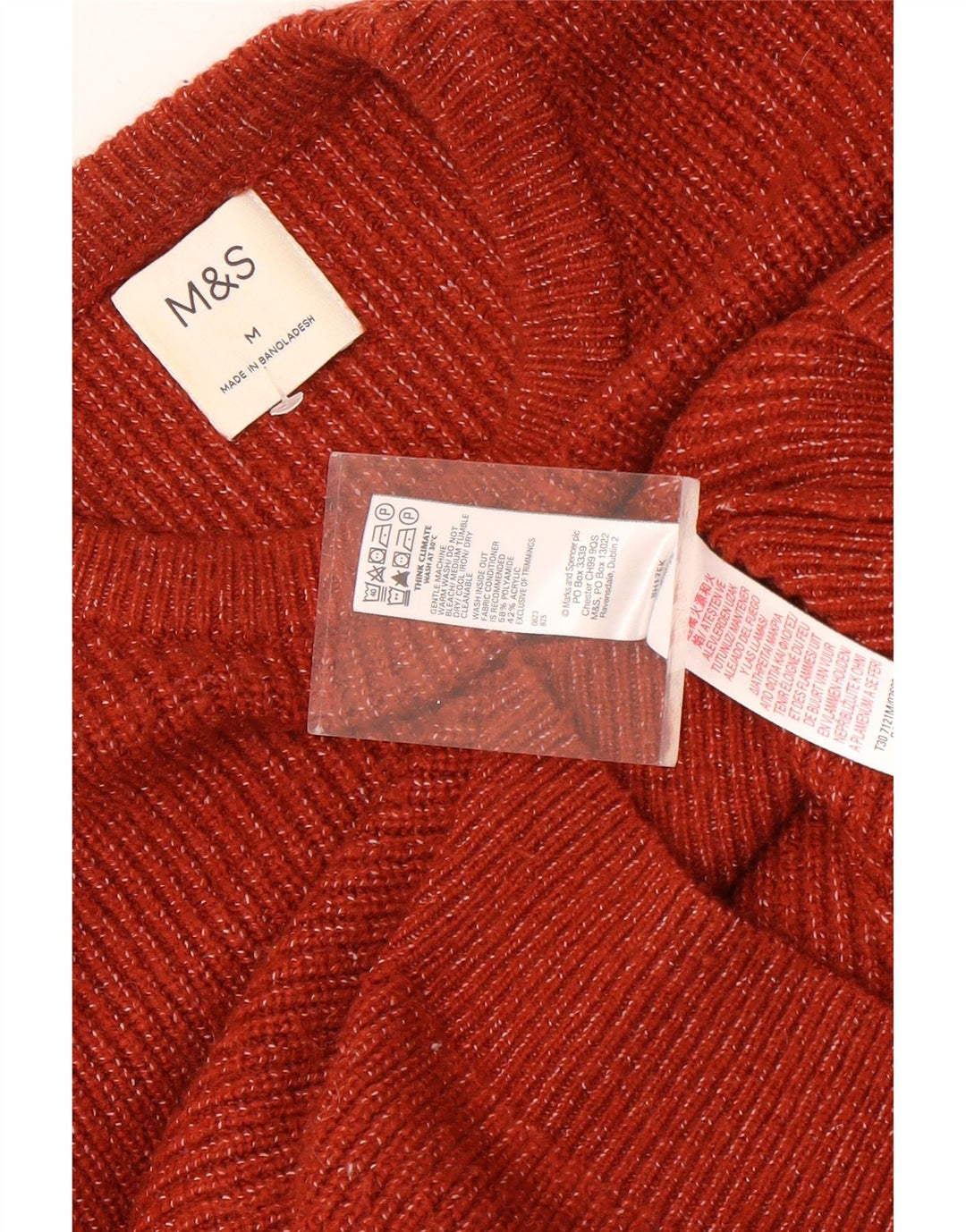 Suéter masculino Marks & Spencer com gola redonda, marrom médio manchado