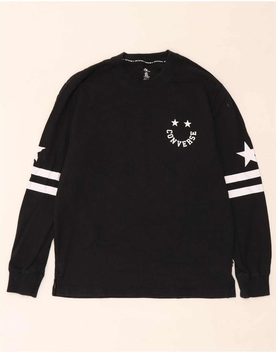 Converse masculino gráfico top manga longa pequeno algodão preto