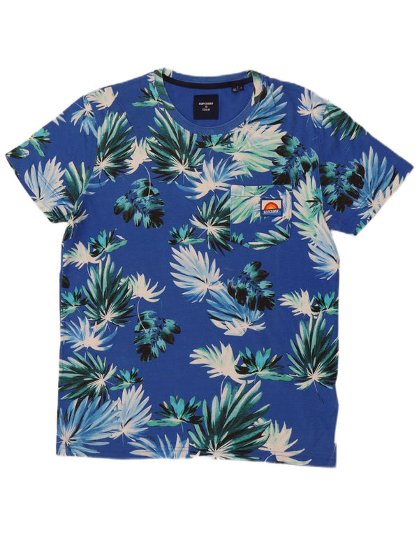 Camiseta gráfica masculina Superdry Top grande algodão floral azul