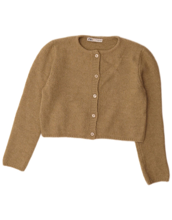 Zara Womens Crop Cardigan Sweater UK 10 Pequeno Acrílico Cáqui