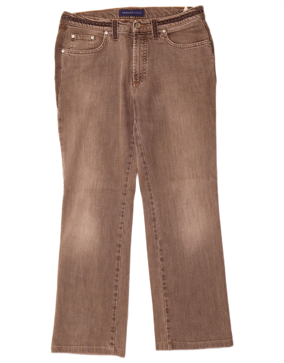 Jeans retos femininos TRUSSARDI W28 L28 algodão marrom