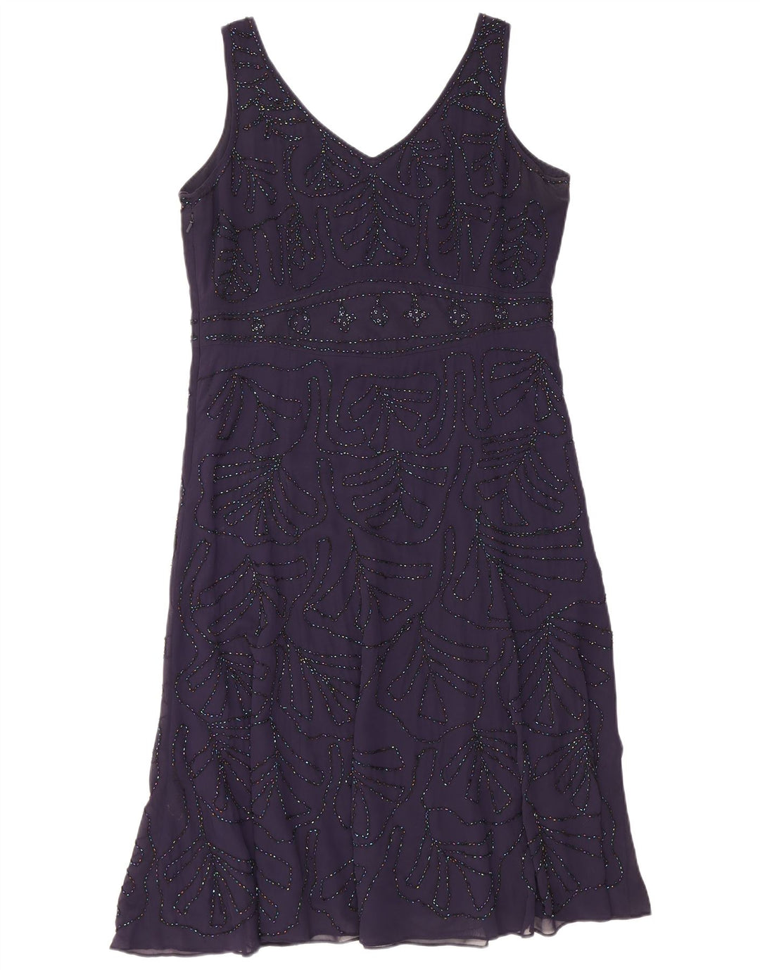 Vestido feminino Marks & Spencer sem mangas evasê Reino Unido 16 grande roxo poliéster