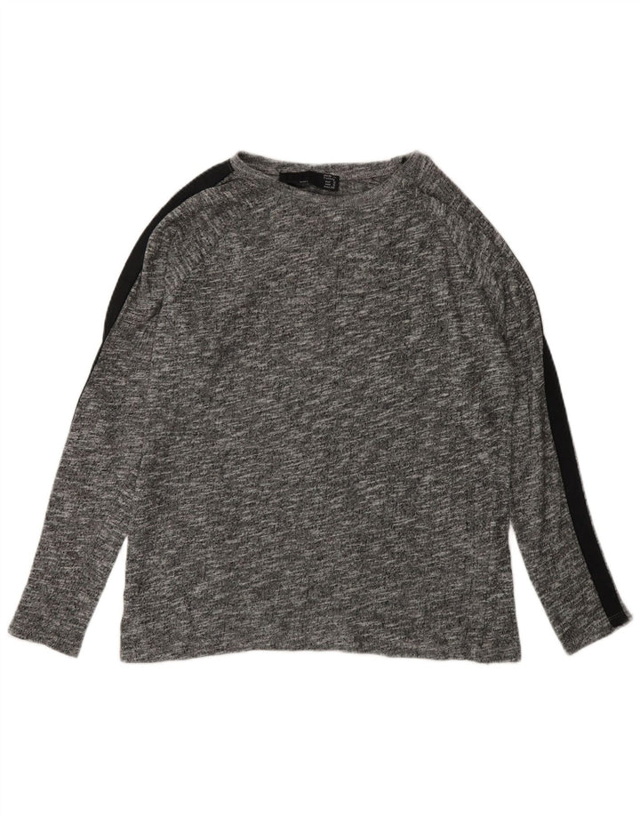 Zara Top feminino oversized manga comprida Reino Unido 10 pequeno cinza colorblock viscose