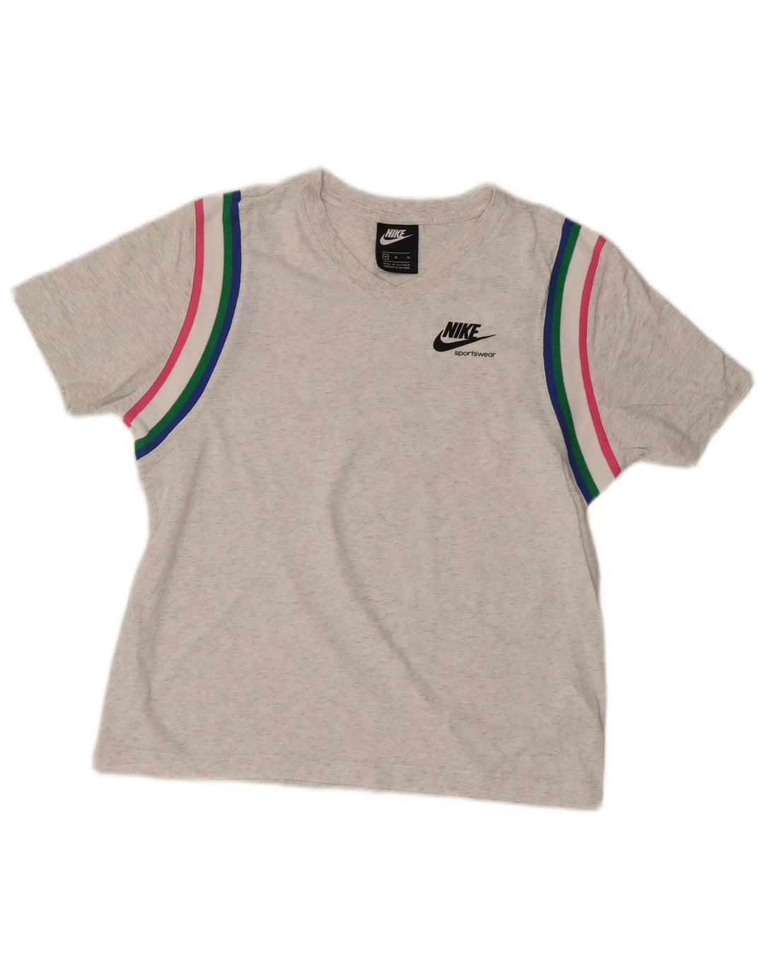 Camiseta feminina Nike UK 14 algodão listrado cinza médio