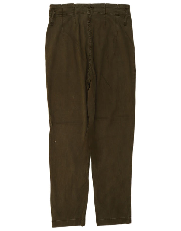Calça feminina Topshop cintura alta slim UK 10 pequena W27 L27 algodão cáqui