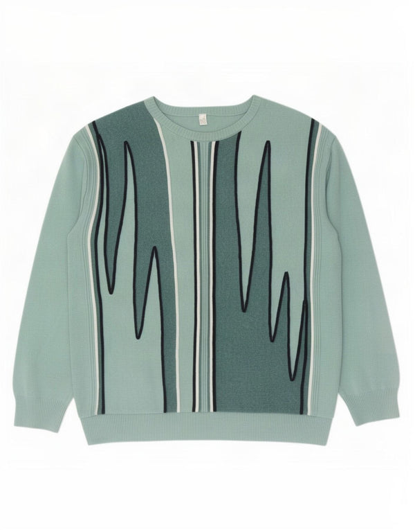 Suéter vintage masculino com gola canoa, grande algodão colorblock verde