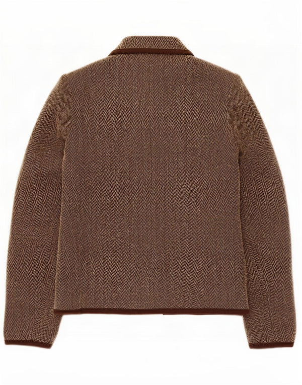 Jaqueta blazer feminina Marks & Spencer Reino Unido 10 pequena espinha de peixe marrom