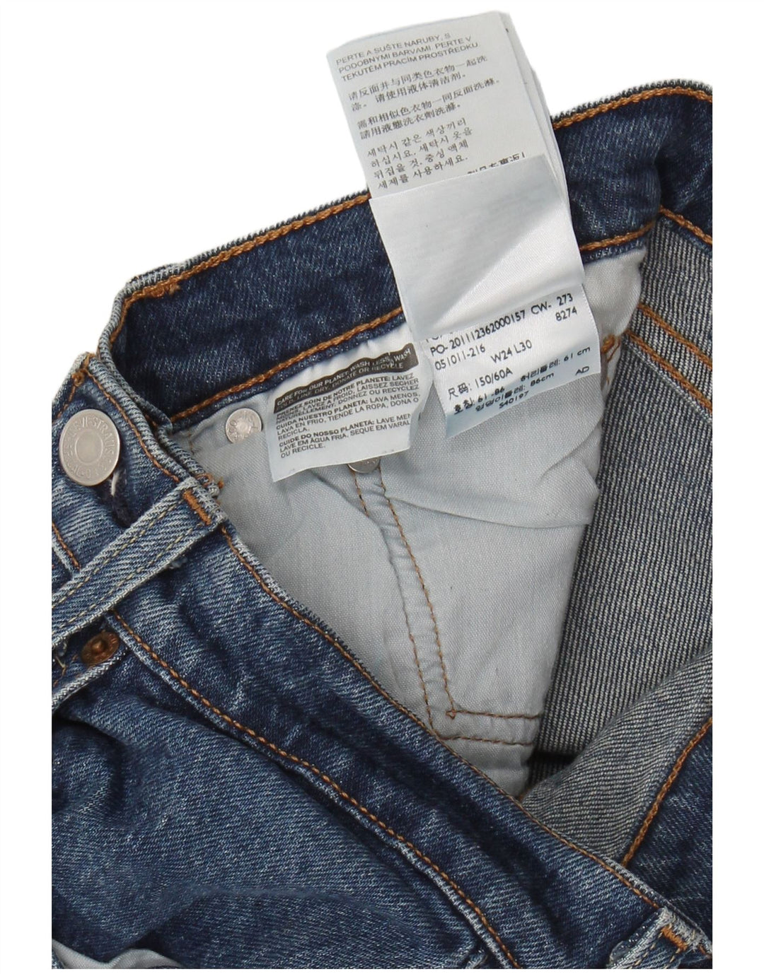Levi's feminino 501 jeans retos W24 L30 algodão azul