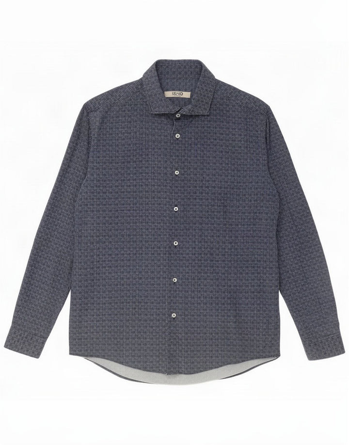 Liu Jo Camisa masculina média azul marinho xadrez algodão