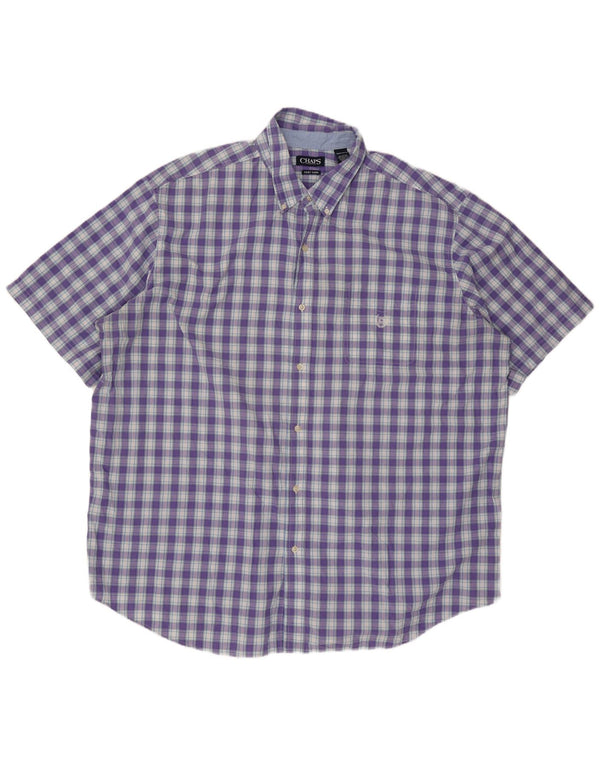 Camisa masculina alta de manga curta Chaps 3XL algodão xadrez roxo