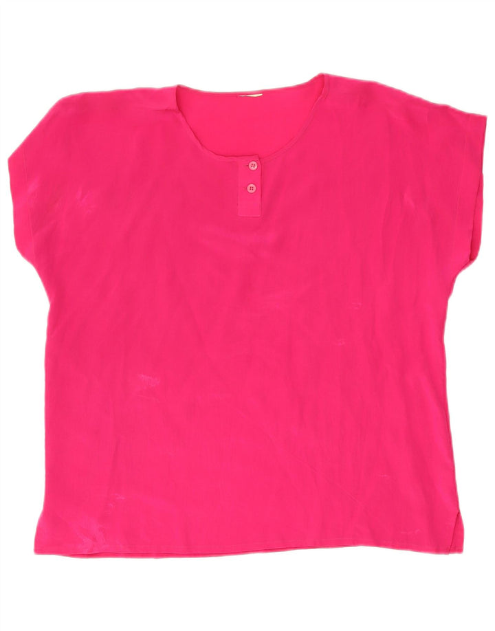 Blusa feminina vintage UK 16 grande seda rosa