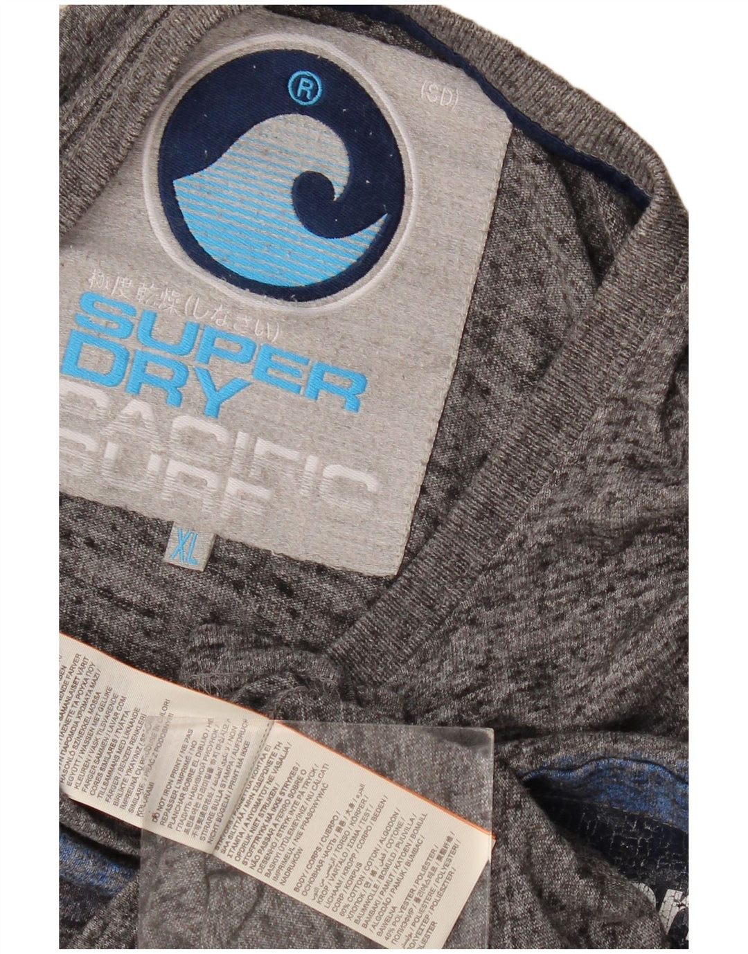 Camiseta gráfica masculina Superdry Top XL algodão manchado cinza