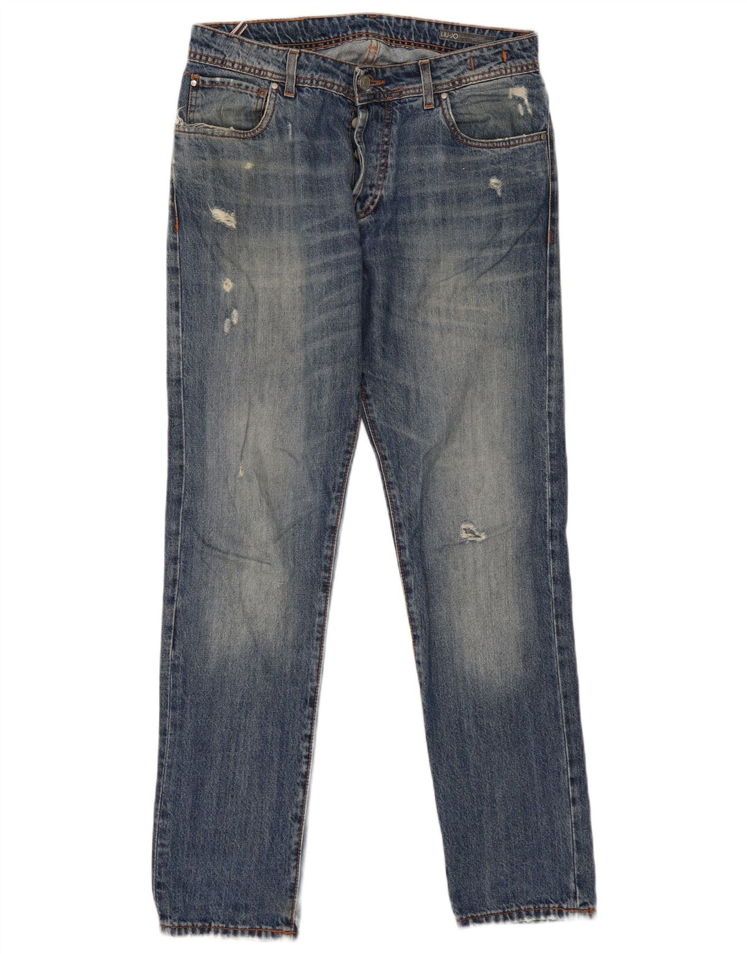 Liu Jo Calça jeans masculina regular desgastada W34 L32 algodão azul