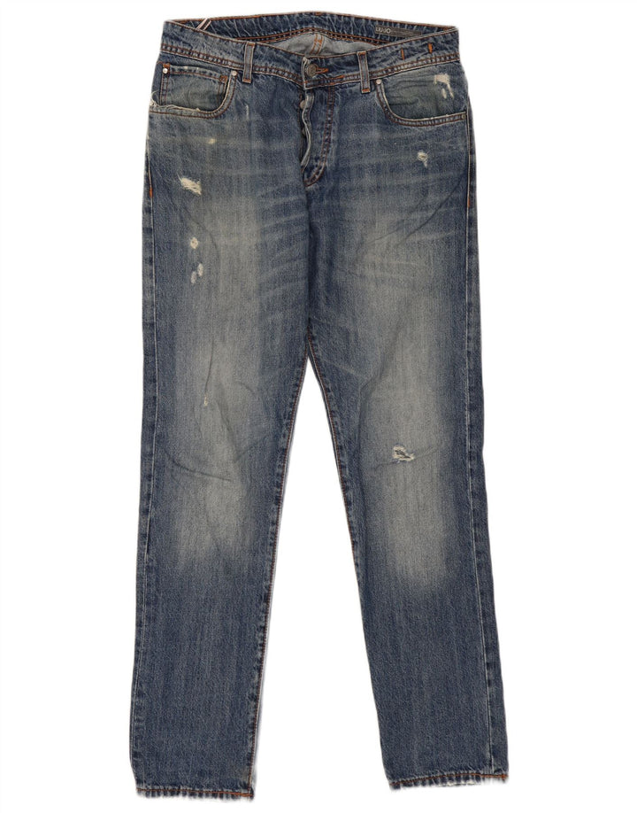 Liu Jo Calça jeans masculina regular desgastada W34 L32 algodão azul