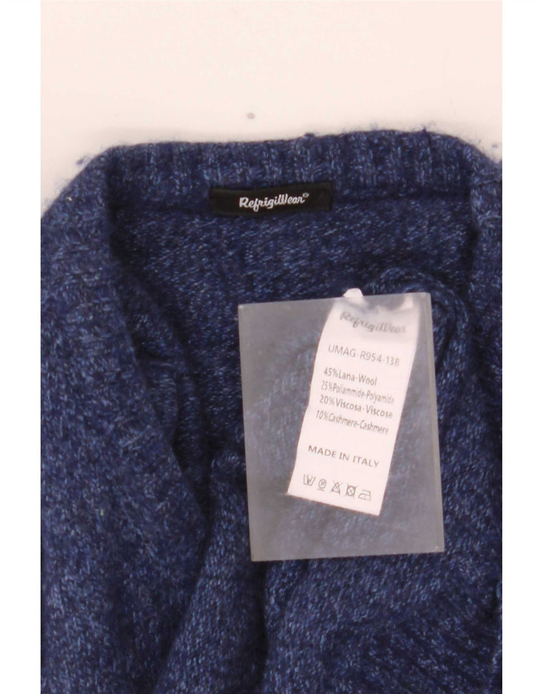 Suéter masculino Refrigiwear com gola redonda de lã azul marinho médio