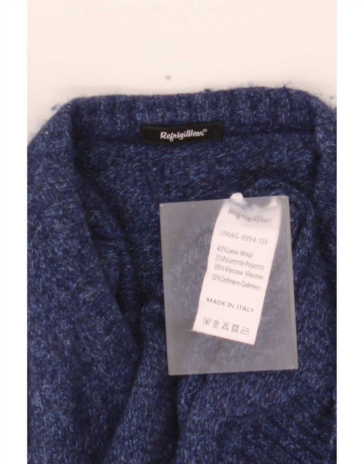 Suéter masculino Refrigiwear com gola redonda de lã azul marinho médio