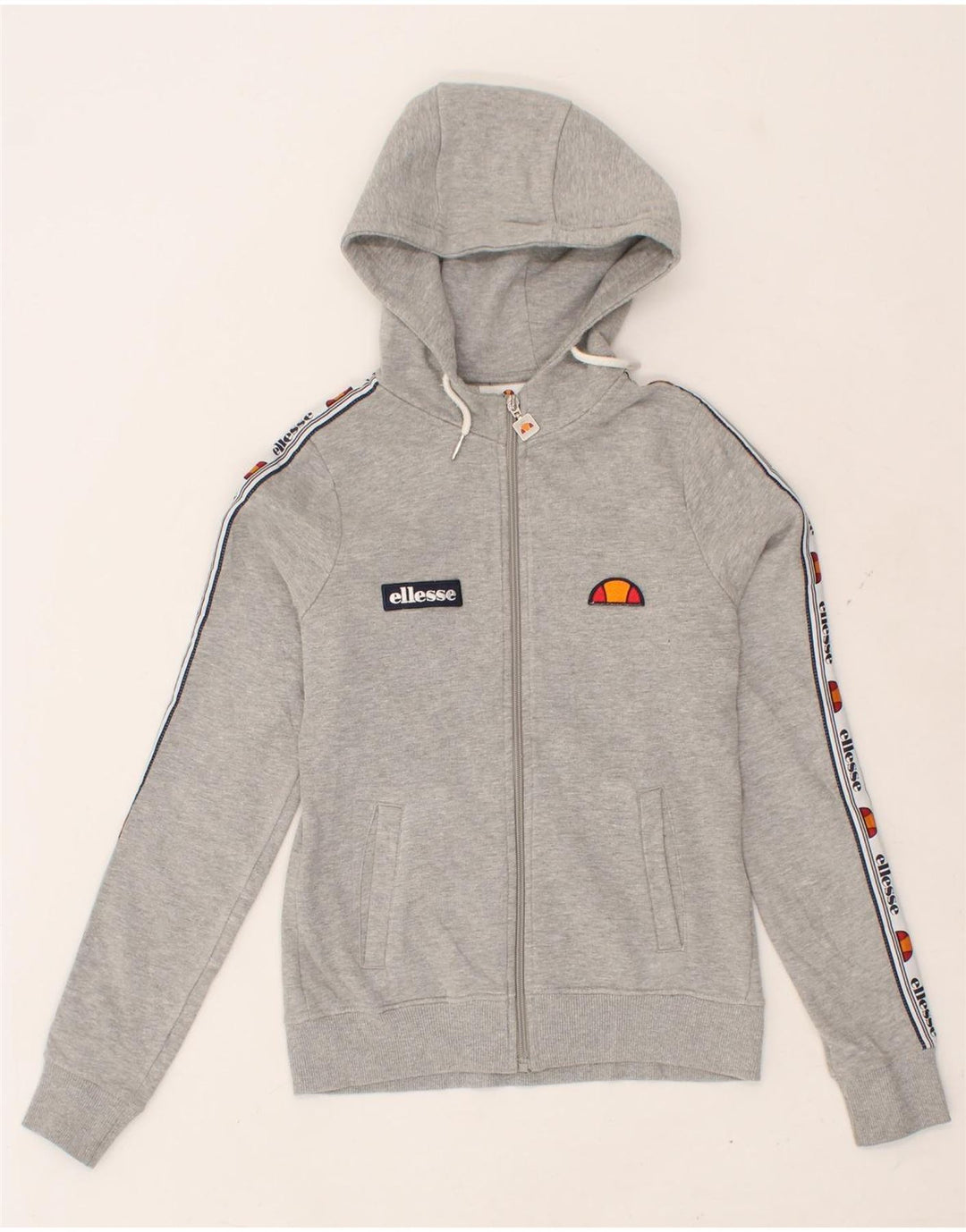 ELLESSE Womens Graphic Zip Hoodie Sweater UK 4 XS Grey Cotton Vintage Ellesse and Second-Hand Ellesse from Messina Hembry 