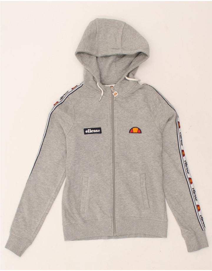 ELLESSE Womens Graphic Zip Hoodie Sweater UK 4 XS Grey Cotton Vintage Ellesse and Second-Hand Ellesse from Messina Hembry 