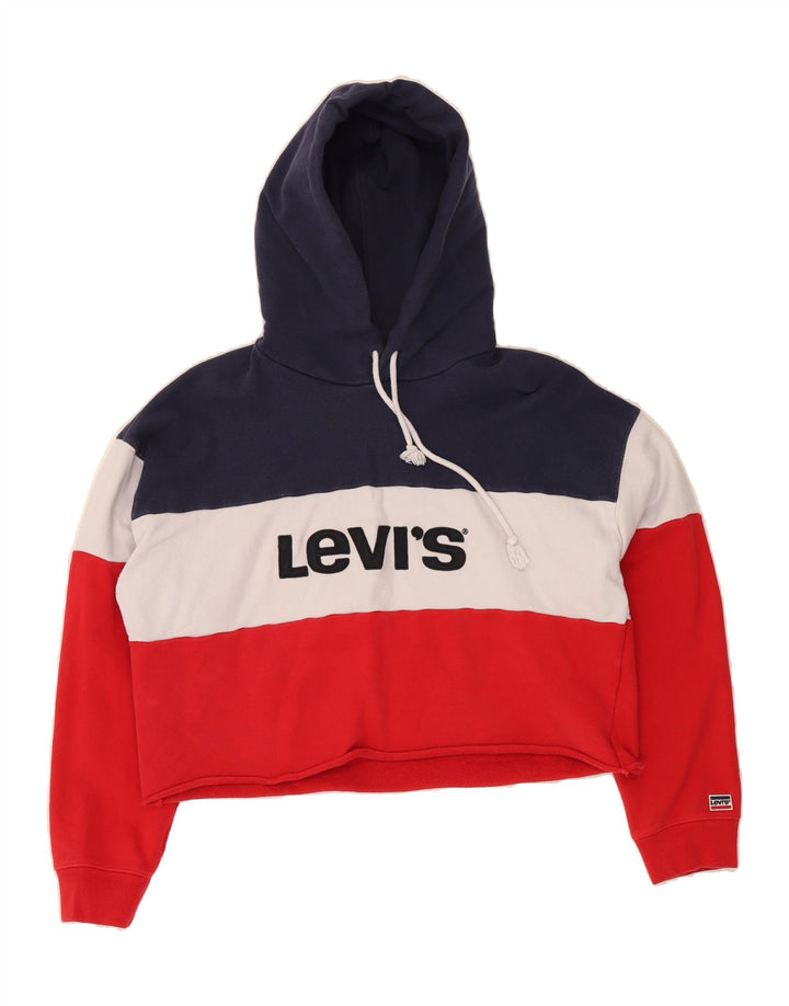 LEVI'S Womens Oversized Crop Hoodie Jumper UK 16 Large Multicoloured Vintage Levi's and Second-Hand Levi's from Messina Hembry 