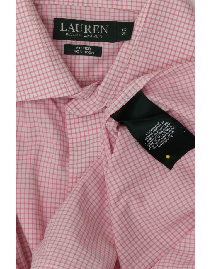 Camisa masculina Ralph Lauren tamanho 15 38 algodão xadrez rosa médio