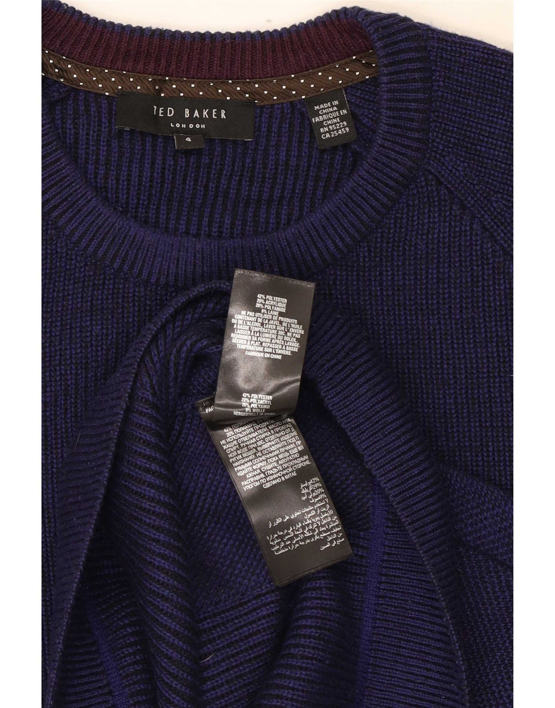 Suéter masculino Ted Baker com gola redonda, tamanho 4, grande, azul marinho, poliéster