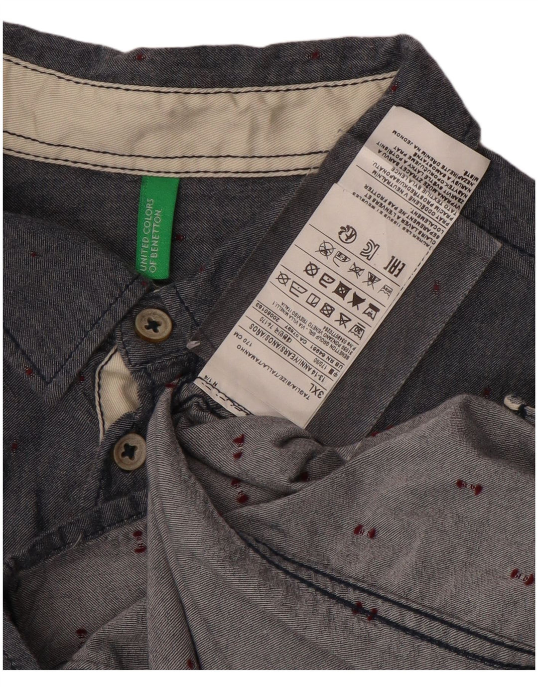 Camisa masculina BENETTON 13-14 anos 3XL algodão manchado azul marinho