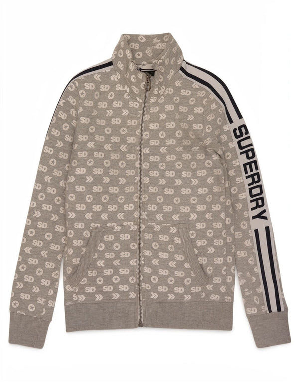 Superdry Womens Graphic Tracksuit Top Jacket UK 10 Pequeno Algodão Cinza