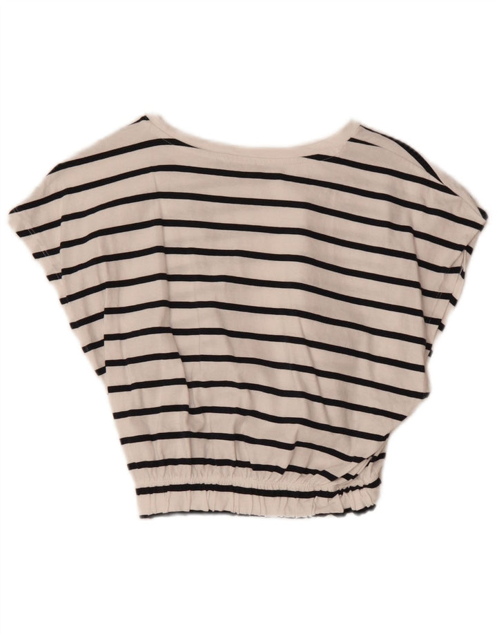 ZARA Womens Crop Top UK 8 Pequeno Algodão Listrado Branco