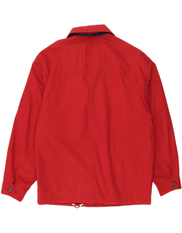 Jaqueta utilitária de ajuste fraco com capuz para homens vintage poliéster vermelho pequeno Reino Unido 36
