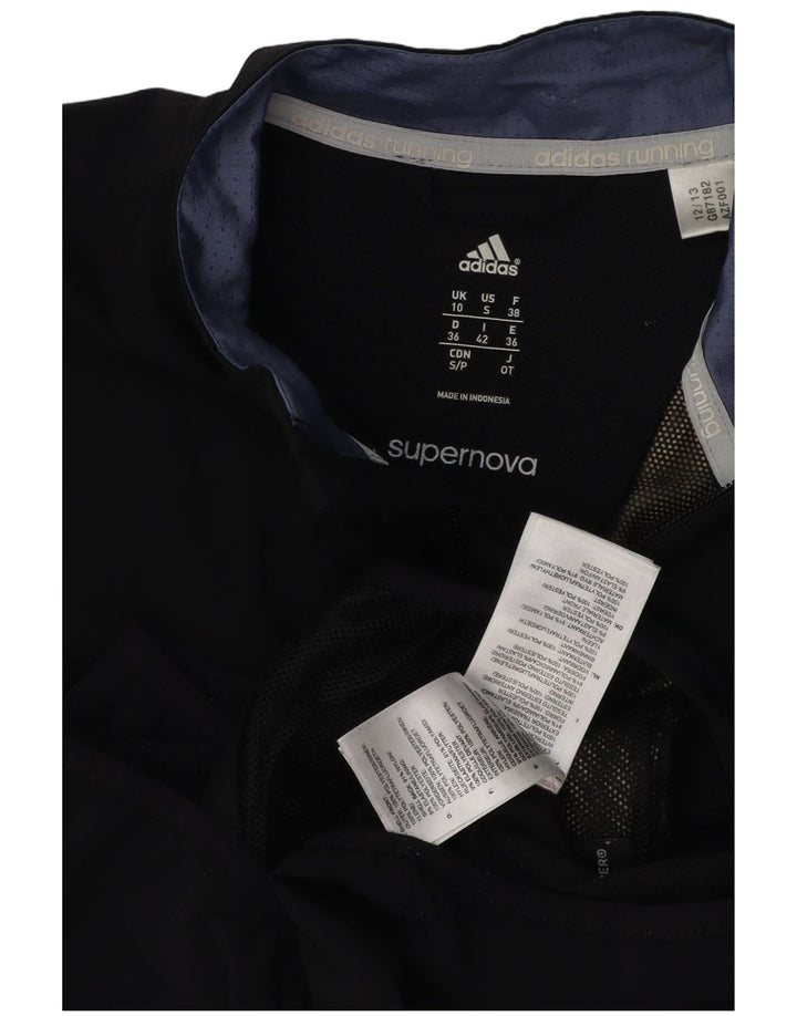 ADIDAS Womens Running Tracksuit Top Jacket UK 10 Pequeno Poliéster Preto