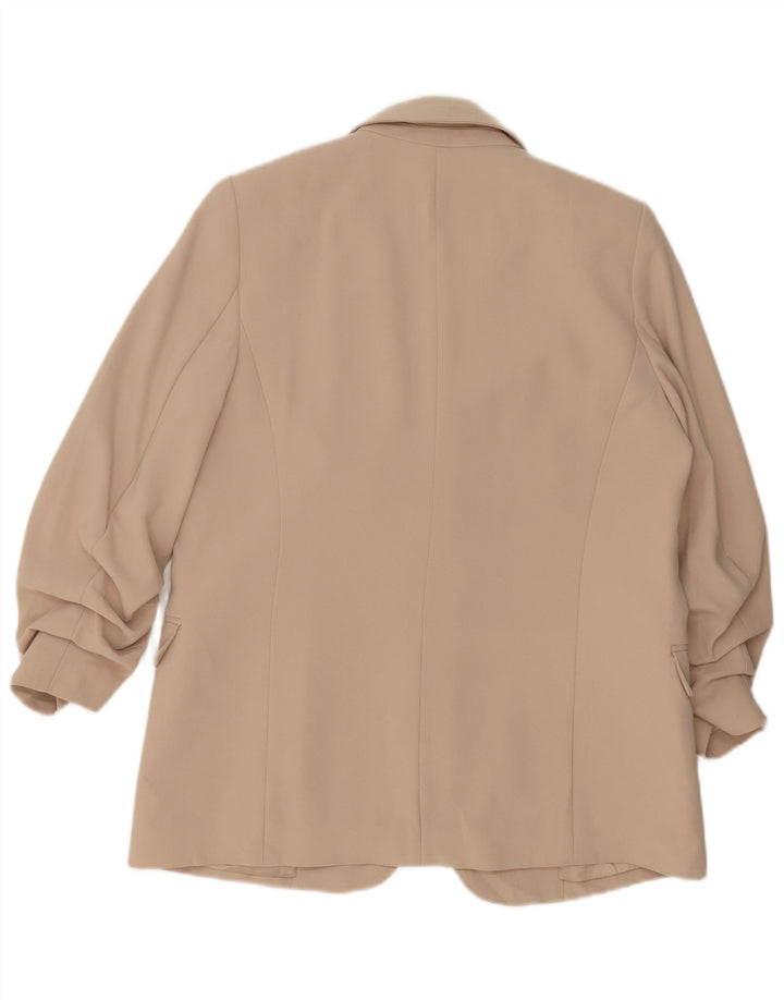 Jaqueta Blazer aberta feminina Marks & Spencer Reino Unido 12 poliéster bege médio