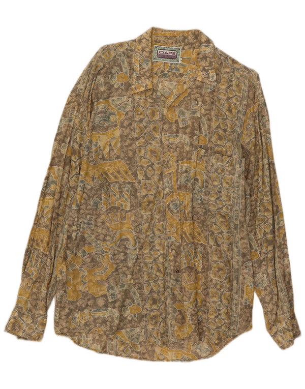 Vintage masculino abstrato padrão camisa grande viscose amarela