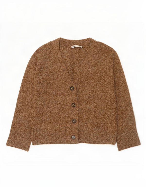 Zara Suéter Cardigan Oversized Feminino Reino Unido 10 Pequeno Poliéster Marrom