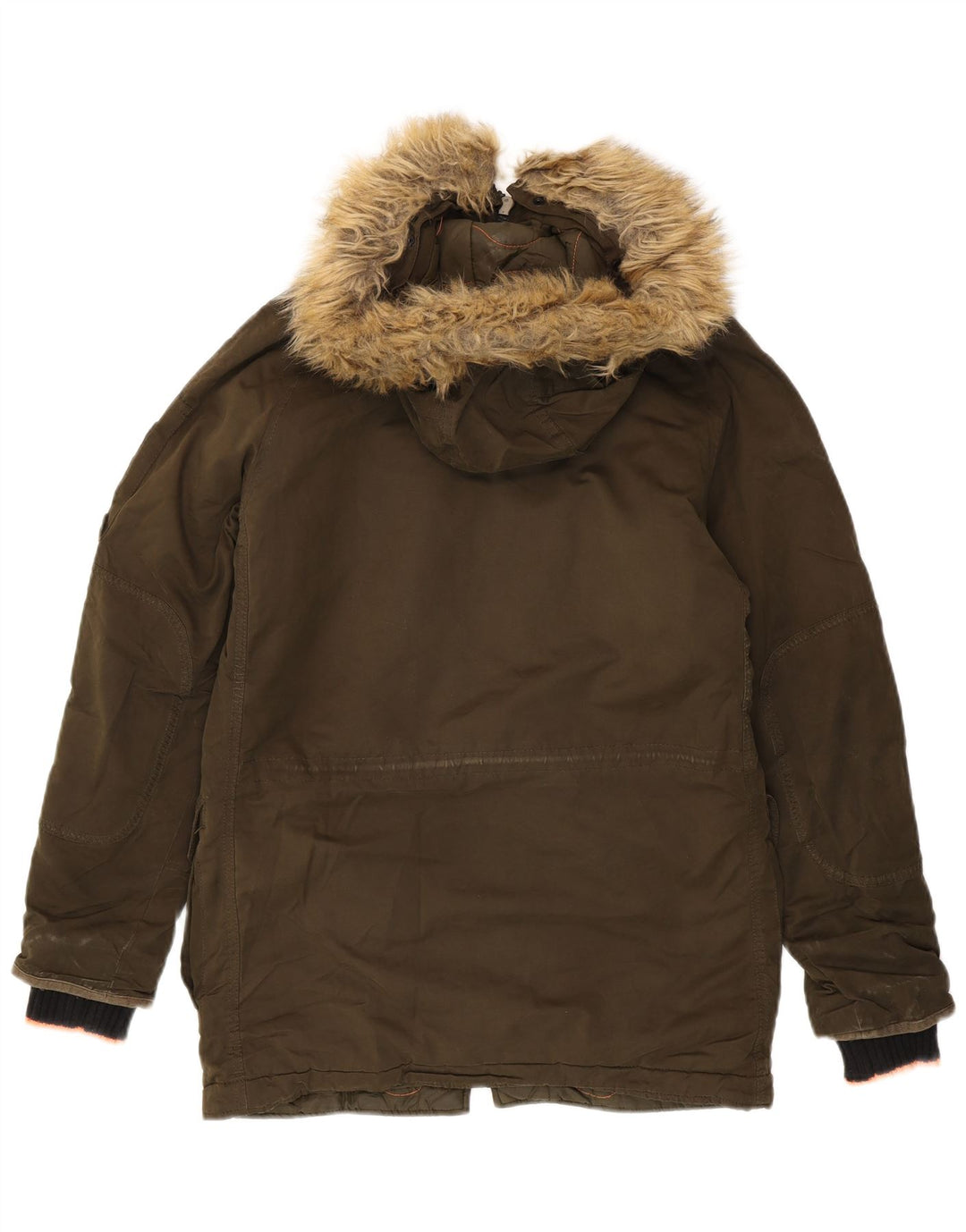 Jaqueta Parka com capuz superdimensionada feminina Superdry Reino Unido 6 XS cáqui poliéster
