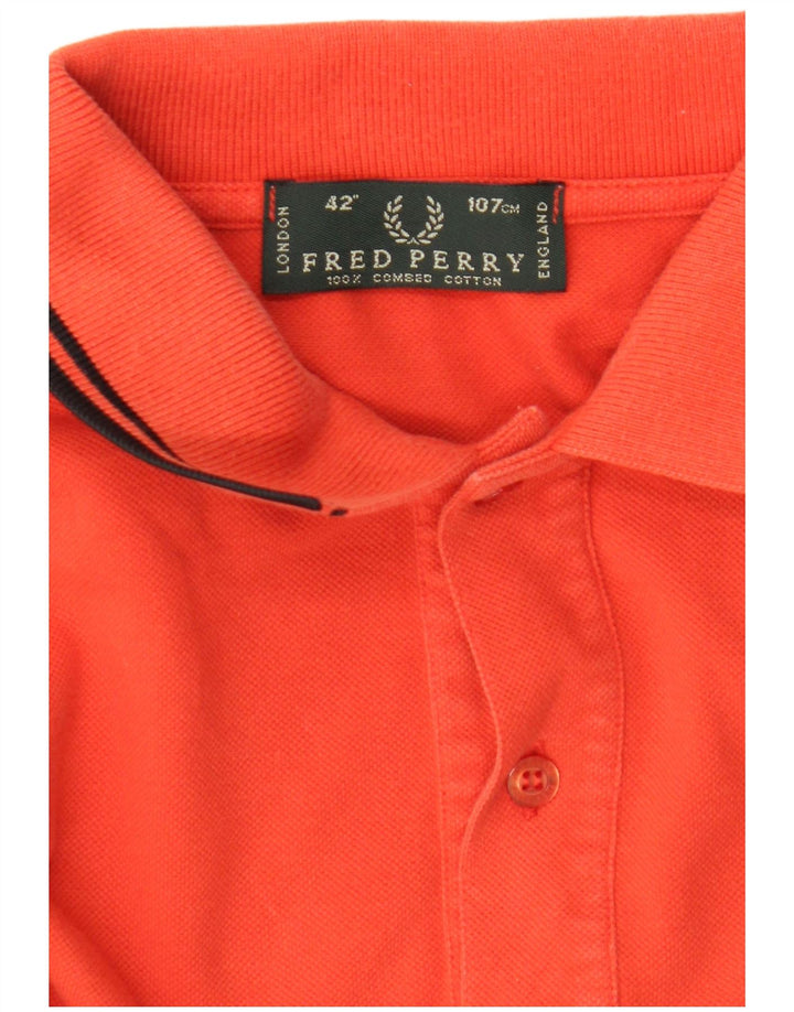 Camisa polo masculina de manga comprida Fred Perry algodão laranja médio