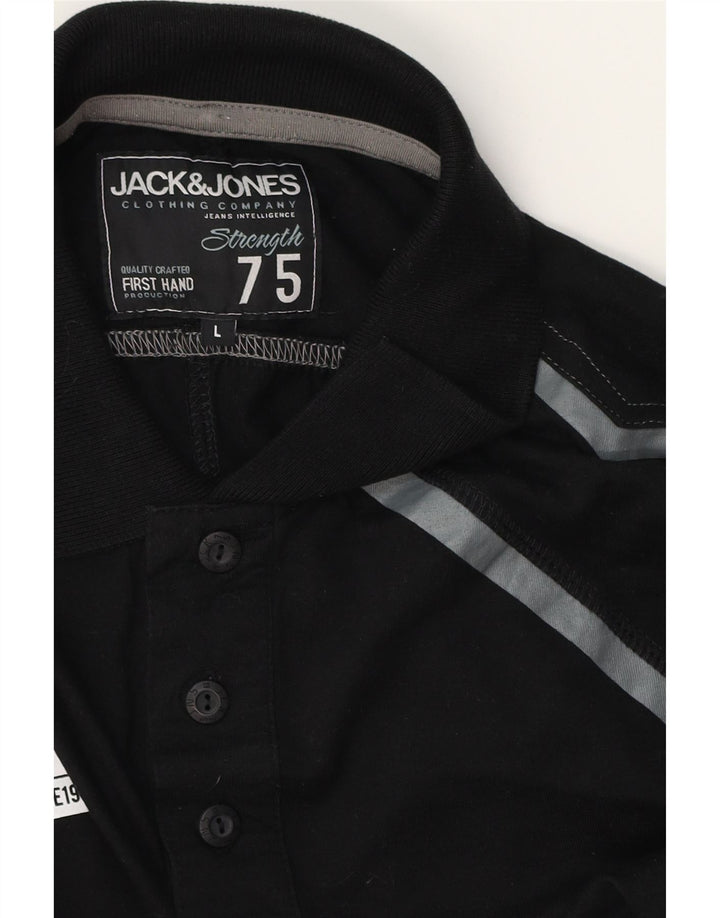 Camisa polo masculina JACK & JONES grande preta geométrica
