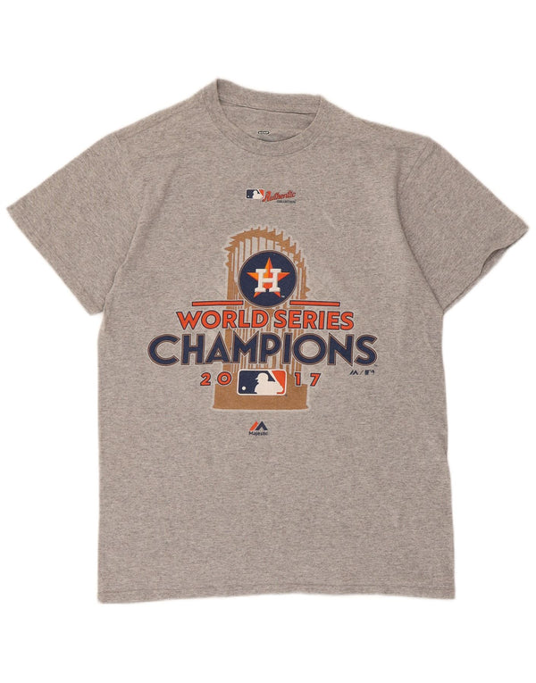Camiseta masculina Majestic Houston Astons com estampa gráfica pequena de algodão cinza manchado