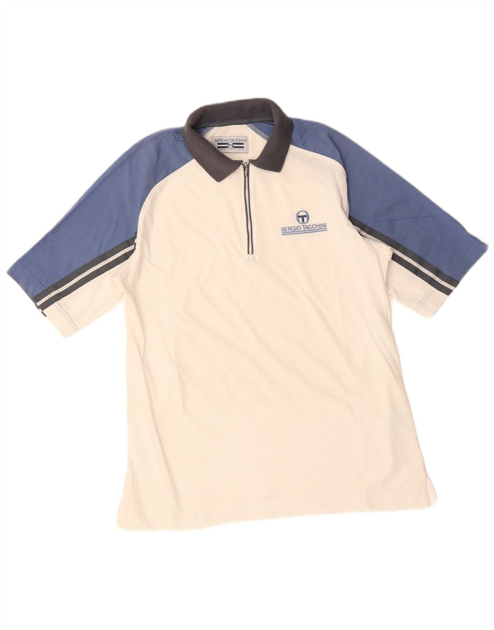 SERGIO TACCHINI Camisa polo masculina média branca algodão colorblock