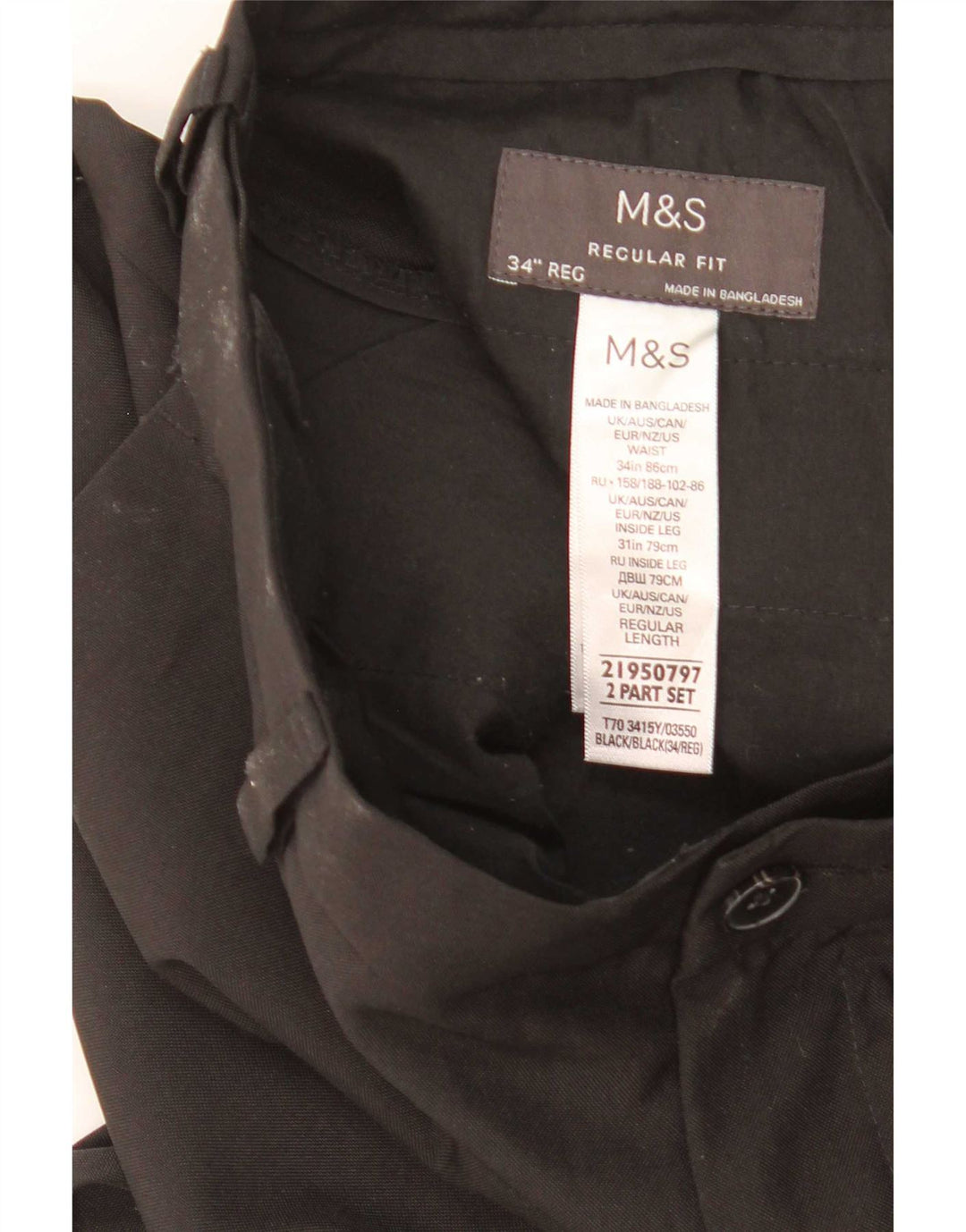Calça chino masculina Marks & Spencer reta regular fit W34 L31 preta