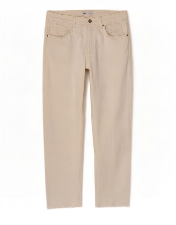 Zara Calça Jeans Feminina Crop Straight EU 40 Médio W30 L26 Branco