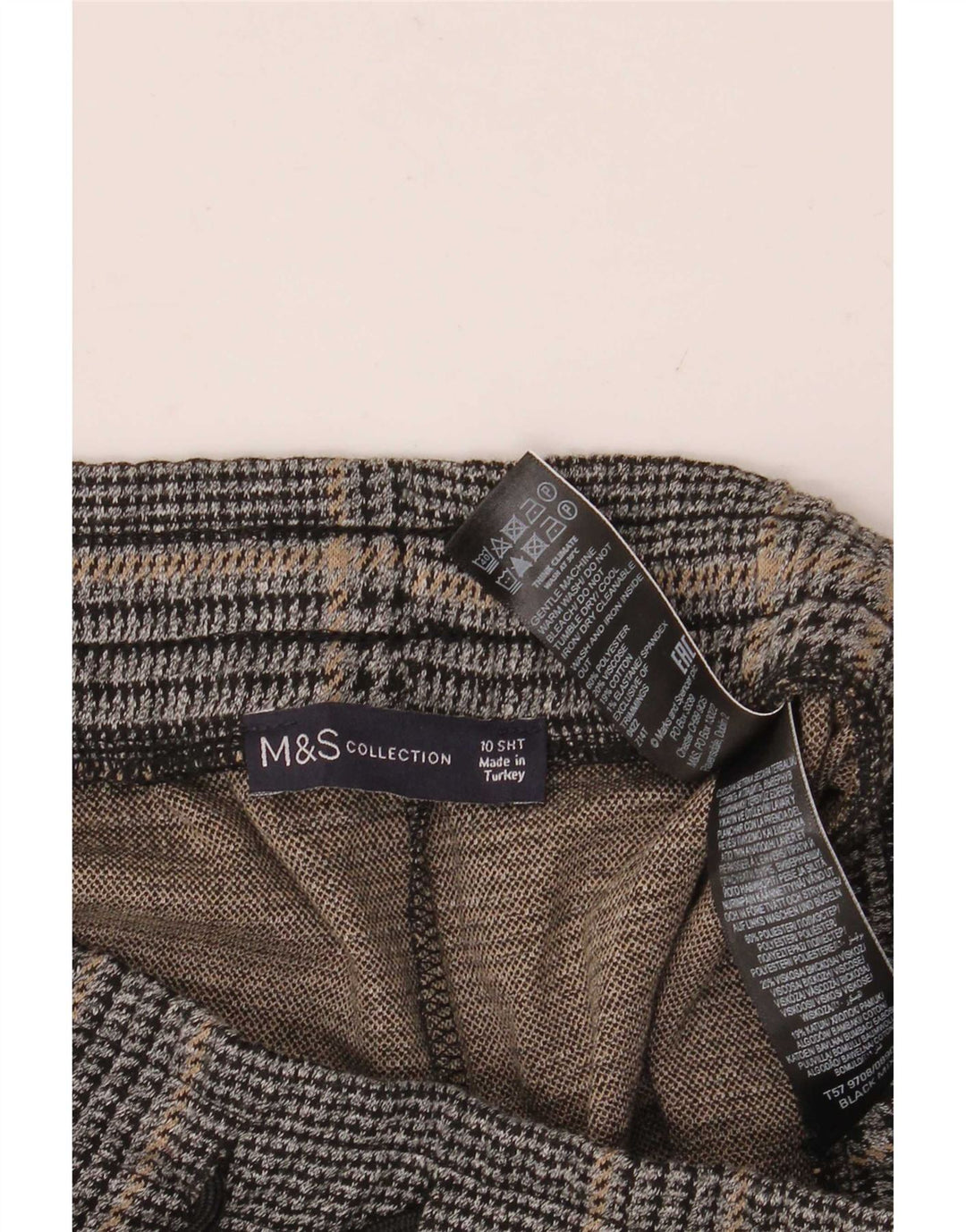 Calça feminina Marks & Spencer Reino Unido 10 pequena W30 L26 cinza houndstooth