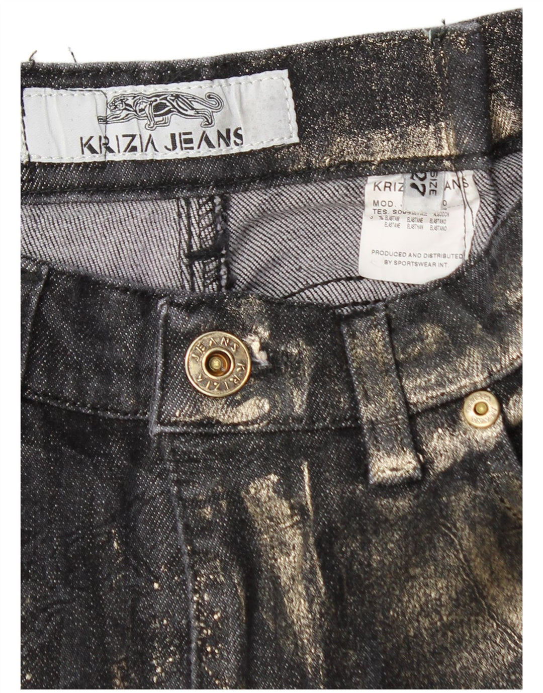 Jeans feminino Krizia com corte gráfico W27 L29 algodão azul marinho
