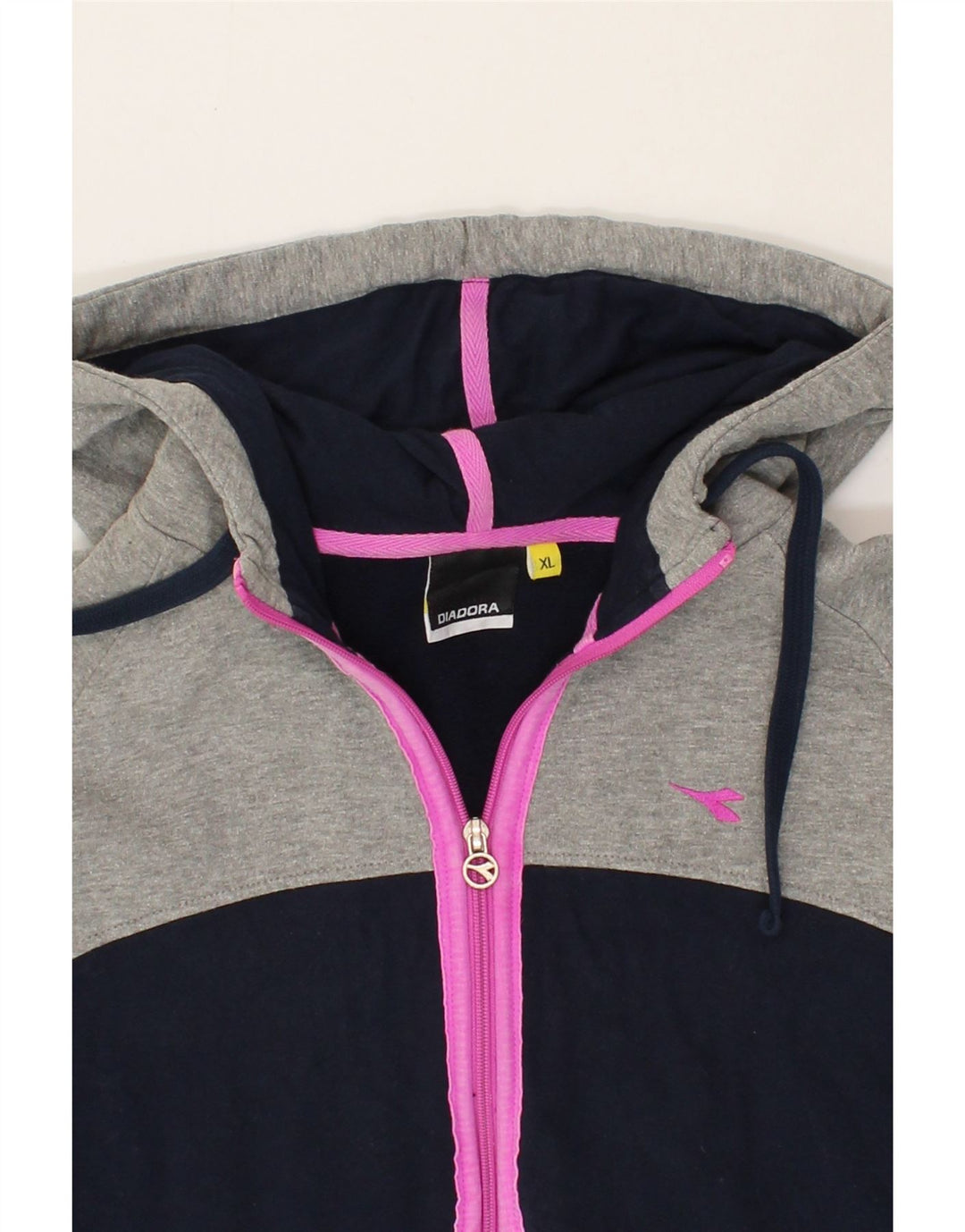 DIADORA Womens Zip Hoodie Sweater UK 18 XL Grey Colourblock Cotton Vintage Diadora and Second-Hand Diadora from Messina Hembry 