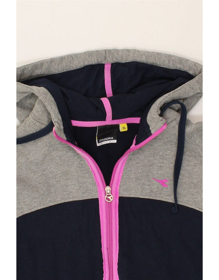 DIADORA Womens Zip Hoodie Sweater UK 18 XL Grey Colourblock Cotton Vintage Diadora and Second-Hand Diadora from Messina Hembry 