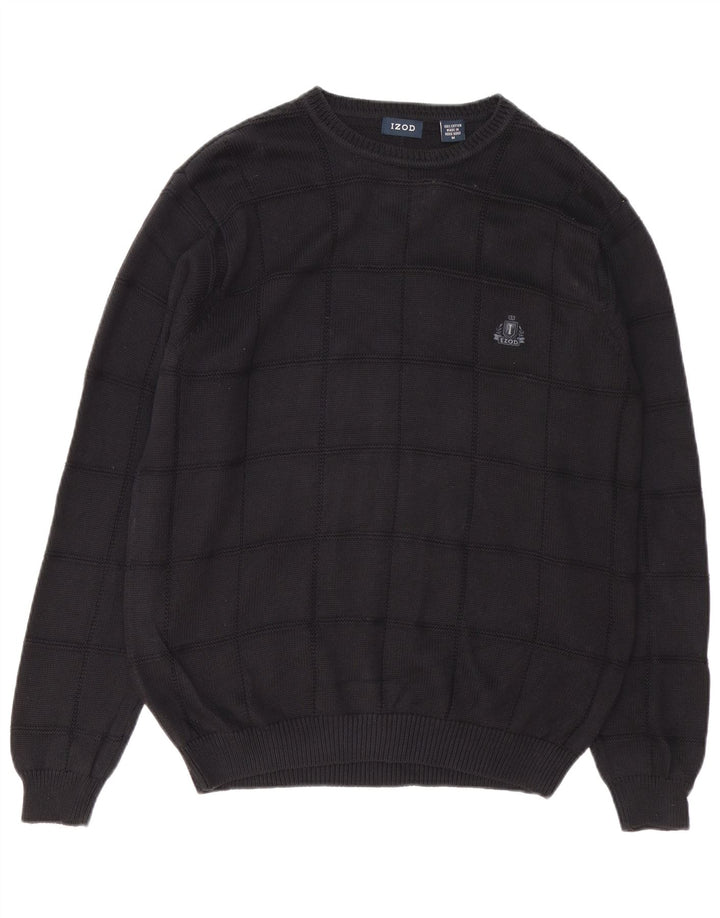 Suéter masculino IZOD com gola redonda, algodão preto médio