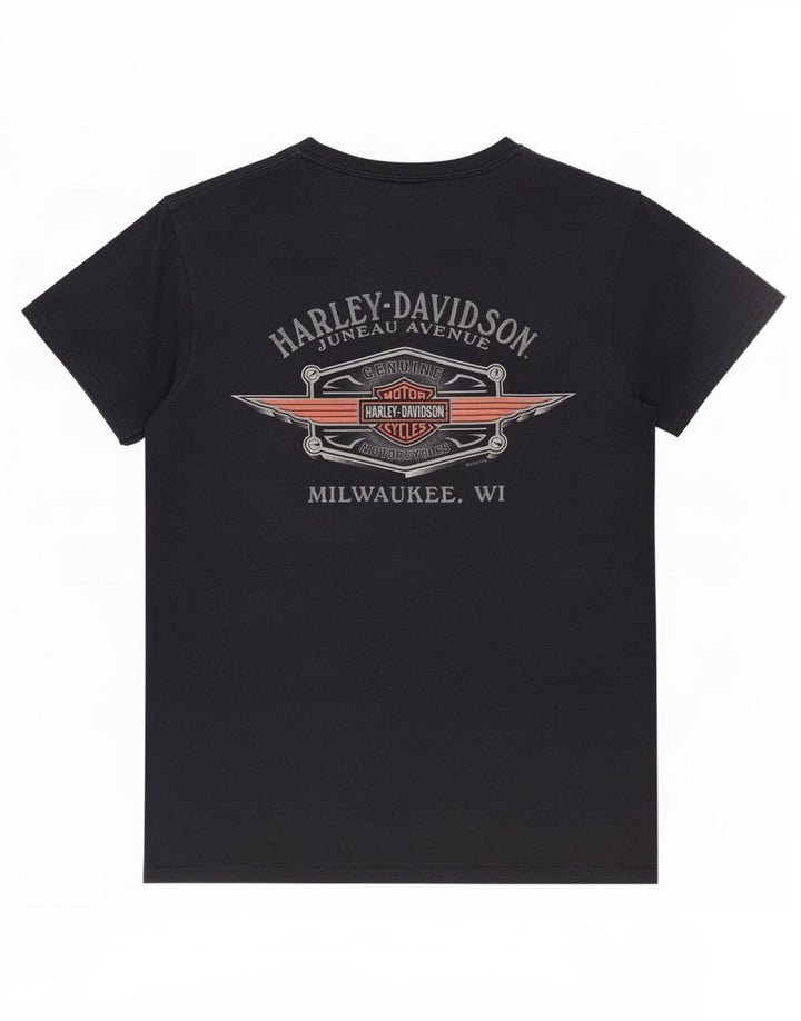 Camiseta gráfica masculina Harley Davidson Top médio algodão azul marinho
