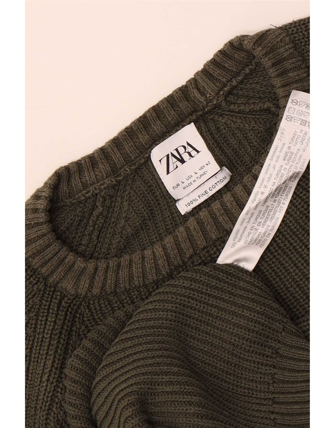 Zara Suéter masculino com gola redonda, grande algodão verde