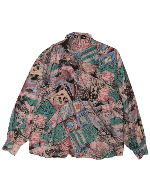 Vintage Masculino Abstrato Padrão Camisa Tamanho 41/42 Grande Viscose Multicolorida