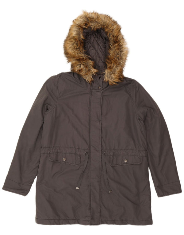 Jaqueta parka feminina com capuz Benetton Reino Unido 40 grande algodão cinza
