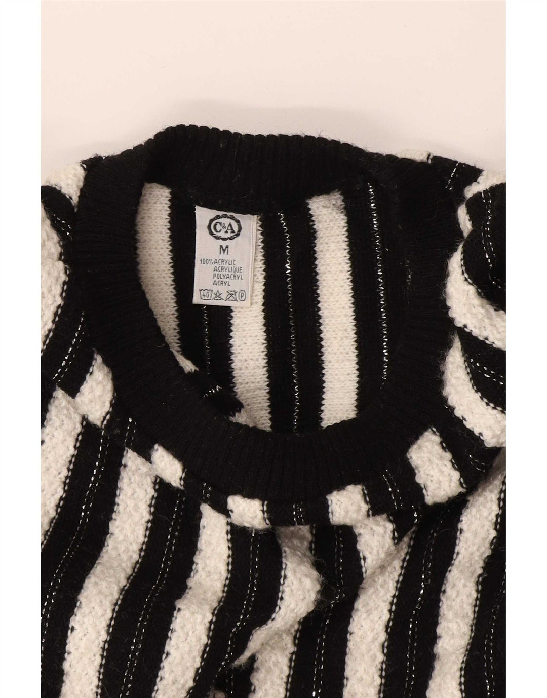 Suéter feminino C&A com gola redonda UK 14 acrílico listrado preto médio